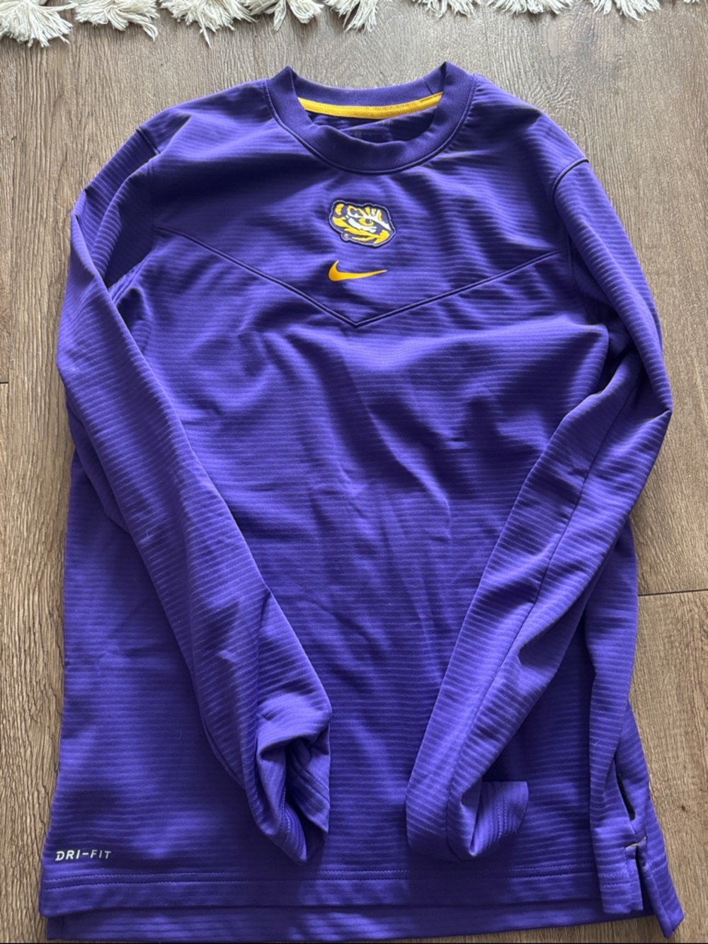 Lsu Nike Purple Long Sleeve Dri-FIT Thick Crew with Gold Accents